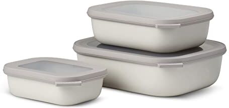 Mepal Set da 3 Contenitori Cirqula Rettangolare Contenitori per Alimenti con Coperchio Adatti come Contenitori Ermetici per Frigo, Congelatore, Microonde 500, 1000 & 2000 ml Nordic White