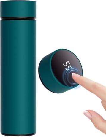 Homealexa Thermos da 500 ml, in acciaio inox 304, indicatore di temperatura a LED touch screen, thermos, perfetto per casa, ufficio, viaggi, sport (blu zaffiro)