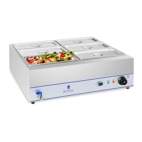 Royal Catering Bagnomaria Professionale con Rubinetto di Scarico (6 Contenitori GN 1/3, 2000 W) Acciaio inox