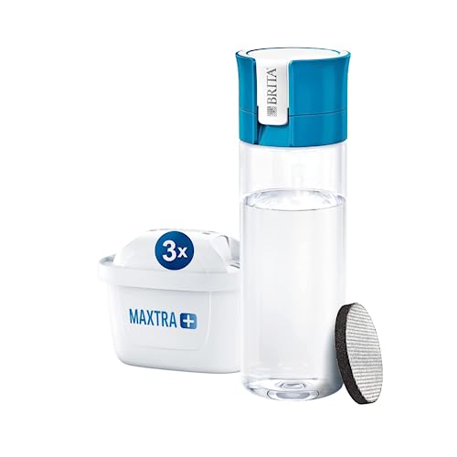 Brita Bottiglia filtrante per acqua vitale, 3 filtri MAXTRA+ e 1 filtro MicroDisc in regalo Confezione Filtra fino a 60 litri 1 filtro dura 1 mese Riduce calce e cloro Blu