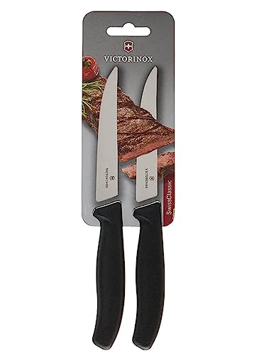 Victorinox Swiss Classic, set di 2 coltelli da bistecca gourmet con lama extra tagliente, nero