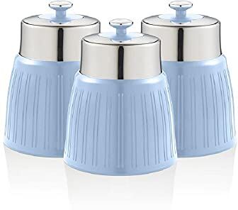 Swan SWKA1024CN Set di 3 contenitori con chiusura ermetica, capienza generosa, coperchio cromato, blu