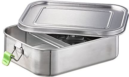 APS Contenitore per il pranzo in acciaio inox di alta qualità, durevole, 1.400 ml, con divisorio, a prova di perdite, per bambini, tempo libero e adulti/grande, colore argento