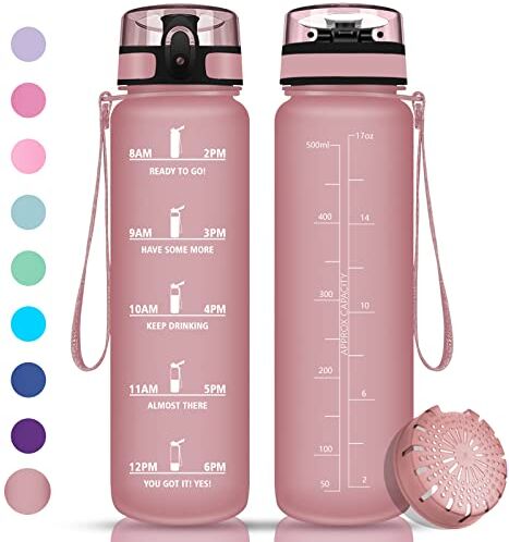 Vikaster Borraccia Motivazionale Sportiva 500ml, Water Bottle Senza BPA & Prova di Perdite, Bottiglia Acqua Bambini, Scuola, Bici, Palestra, Yoga, Ufficio