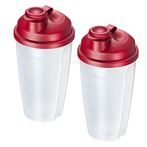 Westmark 2 Shaker per condimenti con Scala Graduata, Disco Rimovibile e Beccuccio Richiudibile, Capacità: 0,5 l, Plastica, Senza BPA, Mixery, Colore: Traslucido/Rosso,