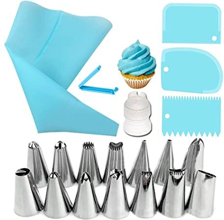 PLABBDPL sac A Poche Professionali e Riutilizzabili – Miglior sac a Poche in 100% Silicone Alimentare Extra Resistente per Decorazioni Torte Dolci – Set Pasticceria con 14 Beccucci e 3 Spatole