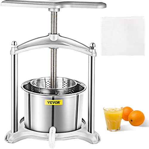 VEVOR Torchio per Spremuta Uva Olive Succhi Premitutto Manuale 3L, Torchietto per Succhi di Frutta Vino Cera Miele Acciaio Inox 3L Manuale, Pressatutto in Acciaio Inox Manuale per Bevande, Argento