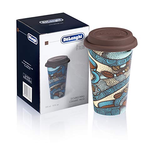 DeLonghi Travel Mug  Taster Tazza Termica in Ceramica per bevande calde e fredde, tappo in silicone, capacità 300ml con coperchio, Facile da Trasportare
