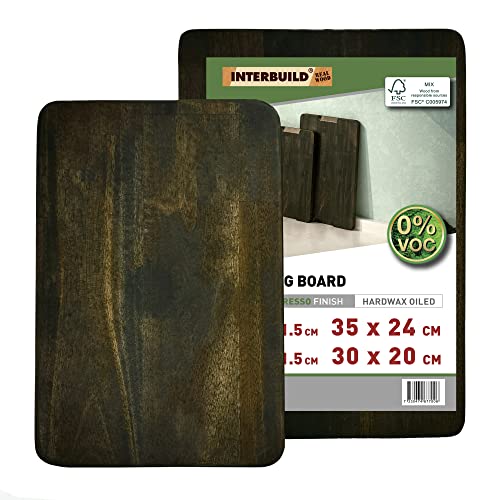 INTERBUILD REAL WOOD INTERBUILD Tagliere da Cucina, Set di 2 Tagliere in legno a Doppio Lato con Scanalatura, Professionale per Taglieri Verdure Frutta Carne e Pane, 35x24cm / 30x20cm Espresso