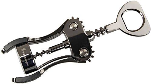 Stanley – Cavatappi a leva con apribottiglie, acciaio zincato e acciaio rivestito antiaderente, 19 cm, adatto a tutti i tipi di tappo, (colore: nero/grigio/argento), quantità: 1 pezzo