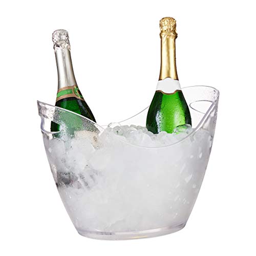 Relaxdays Secchio per il Ghiaccio, Cestello 6l, Portaghiaccio per Birra, Vino, Champagne, 25,5x34,5x26 cm, Trasparente