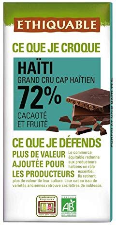 ETHIQUABLE Cioccolato Nero 72% Di Cacao D'Haiti Bio 100G Lot De 4 Prezzo Per Lotto Consegna Veloce