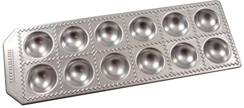 Fackelmann Stampo per Realizzare Ravioli Fatti in casa, Forma Tonda 12 Impronte. 34 x 11,5 x 2 cm, Sybaris, (Colore:Argento), quantità:1 Pezzo, Alluminio