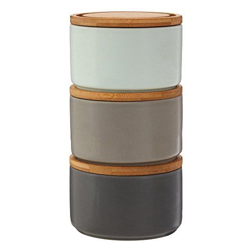 PREMIER Housewares Set di 3 contenitori impilabili, con coperchi in bambù, colore: grigio/blu pallido