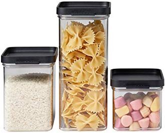 Mepal Set di 3 Contenitori da Cucina Omnia Contenitori con Coperchio adatti alla Credenza e al ripiano Organizzazione e Conservazione degli Alimenti 700 ml, 1100 ml e 2000 ml Black