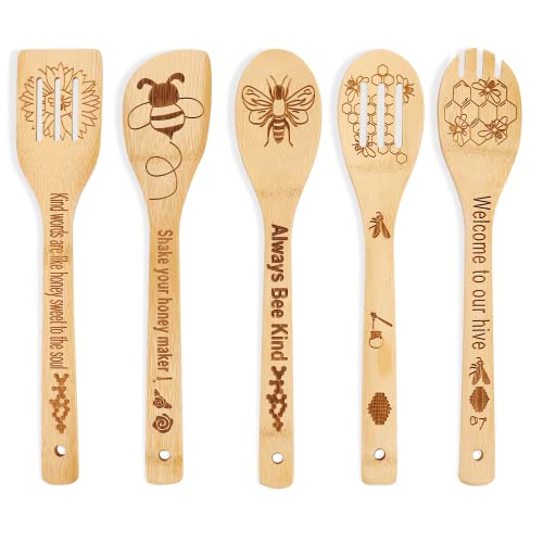 DaceStar Regali di cucchiai di legno d'api per cucinare Set di accessori per utensili da cucina incisi Regali da cucina perfetti per la cottura del matrimonio per la festa della mamma