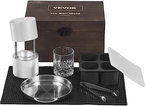 VEVOR Kit Pressa per Ghiaccio a Sfera in Alluminio Diametro 61mm, Stampo per Ghiaccio Sferico da Bar Cocktail Whisky Cognac, Kit di Pressa per Palline di Ghiaccio da Bar in Alluminio Colore Argento