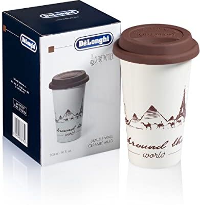 DeLonghi Travel Mug, Thermos a Doppia Parete per Drink Caldi e Freddi, Facile da Trasportare, Custodia Antiscivolo in Silicone, 300 ml di Capacità,