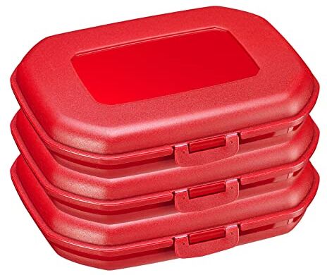 Westmark Set di 3 contenitori per merenda con chiusura a scatto, altezza: circa 3,7 cm, in plastica, colore: rosso,