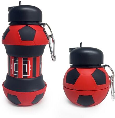 Generic Borraccia Calcio squadra del cuore in Silicone per Ragazzi bambini e adulti- Regalo sportivo Senza BPA, Cannuccia, A Tenuta Stagna, Durevole Ed Ecologica, 550 ml (ROSSO/NERI)