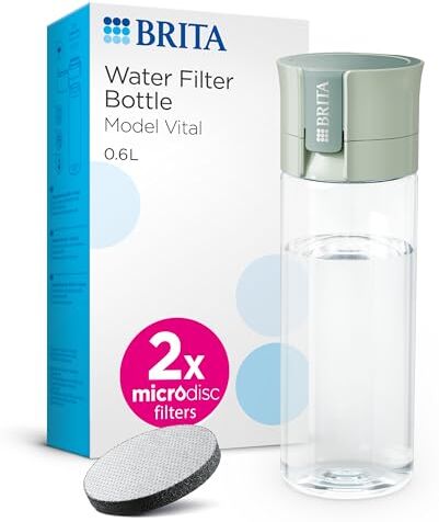 Brita Bottiglia filtro acqua Vital verde chiaro (600 ml) – Pratica borraccia con filtro dell'acqua per viaggiare – Filtra cloro, pesticidi e ormoni durante il bere/lavabile in lavastoviglie