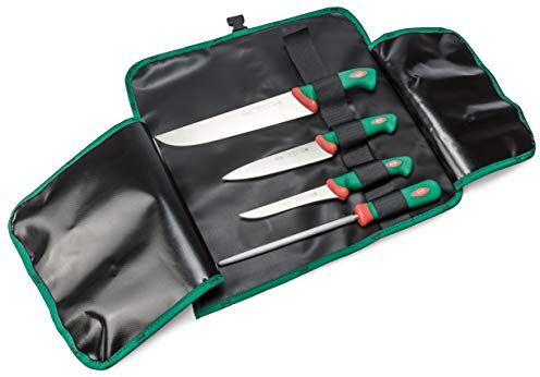 Sanelli linea Premana Professional, Set coltelli Macellaio, Rotolo cuoco, Nero/Verde/Rosso