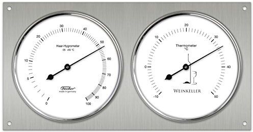 Fischer Weinkeller Termometro igrometro bimetallico per misurare il clima in cantina, analogico, in acciaio INOX lucidato