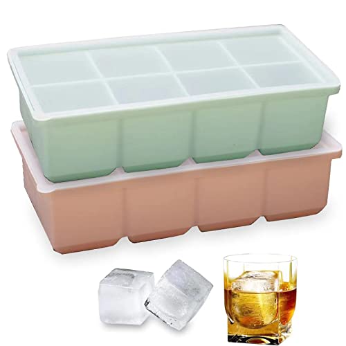 Theuwnee ® 2 PCS Vassoio per Cubetti di Ghiaccio in Silicone, Grande Stampo per Cubetti di Ghiaccio con Coperchio, Inodore, Impilabile e Lavabile in Lavastoviglie, per Birra, Whisky, Cocktail e Snack