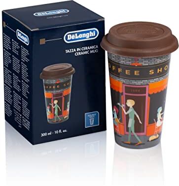 DeLonghi Travel Mug, Thermos a Doppia Parete per Drink Caldi e Freddi, Facile da Trasportare, Custodia Antiscivolo in Silicone, 300 ml di Capacità,