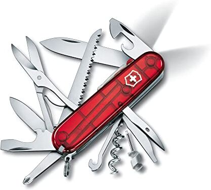 Victorinox , coltellino svizzero Huntsman Lite (21 funzioni, lama, gancio multifunzione, luce LED), rosso trasparente