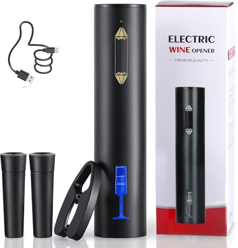 ZOYIDOUX Apribottiglia elettrici ricaricabile 4 in 1, Cavatappi elettrico per vino con promemoria della batteria con Tagliapasta stagnola,Tappo per vino X2, Regalo amanti del vino