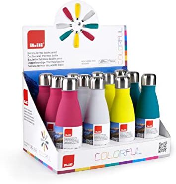 IBILI Borraccia thermos a doppia parete colorata 350, acciaio inox 18/10, doppia parete, riutilizzabile, colore casuale