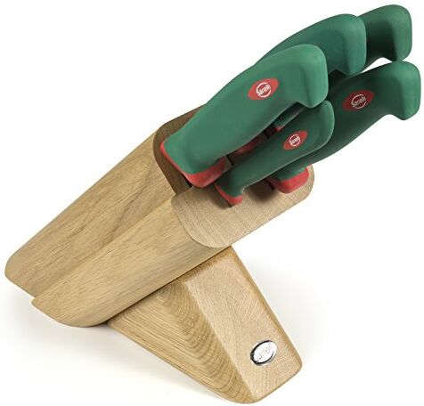 Sanelli 931605 Ceppo Coltelli Leck, Legno, Verde/Rosso, 5 unità