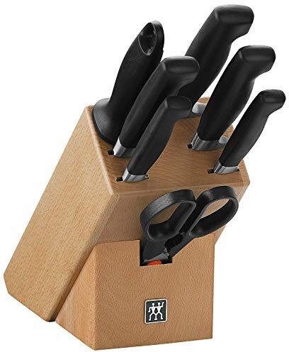 ZWILLING Ceppo di coltelli, 8 pezzi, Ceppo in legno, Coltelli e forbici in acciaio inox speciale/Impugnature in plastica, Four Stars