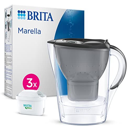 Brita Marella Caraffa filtrante per acqua, 2,4 l, con 3 cartucce MAXTRA PRO All-in-1, caraffa per frigorifero con LTI digitale e coperchio a scatto ora in confezione sostenibile Smart Box