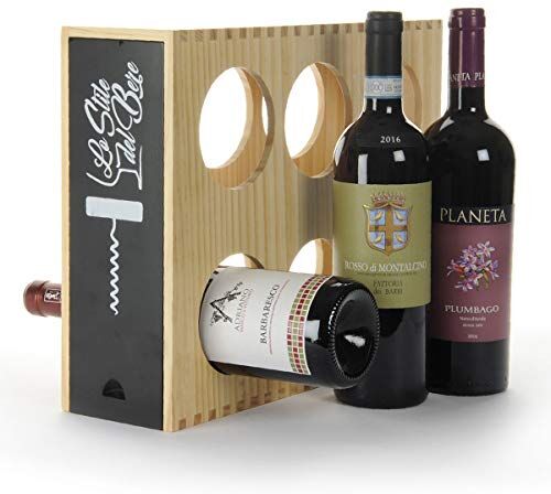 Planeta 3 bottiglie di vino rosso con portabottiglie in legno