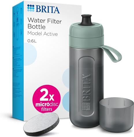 Brita Borraccia sportiva modello Active Dark Green, spremibile, senza BPA, filtra cloro, impurità organiche, ormoni e pesticidi e conserva minerali chiave, 600 ml