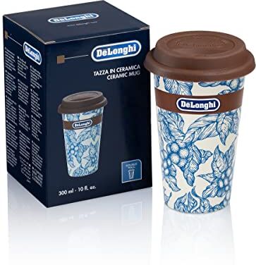 DeLonghi Travel Mug, Thermos a Doppia Parete per Drink Caldi e Freddi, Facile da Trasportare, Custodia Antiscivolo in Silicone, 300 ml di Capacità,