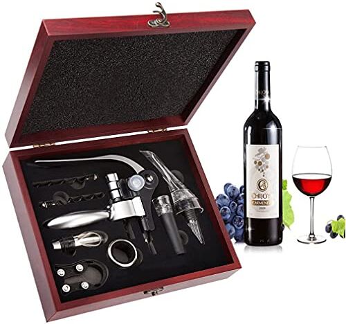 Smaier Set Apribottiglie, Cavatappi Manuale Coniglio Cavatappi Kit Vino Accessori Aerator Pourers,Con Scatola Regalo di Legno di Alta Qualit