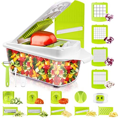 Sedhoom Direct Affettaverdure Taglia Grattuggia Affetta Verdure 23 in 1 Tagliaverdure a Cubetti Mandolina Professionale Multifunzione Patate/Aglio/Cetriolo con Pelapatate