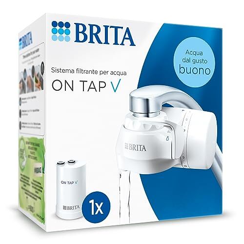 Brita Sistema filtrante per acqua ON TAP V, incl. 1x filtro V per acqua sostenibile dal gusto ottimo dal rubinetto, riduce le piccole particelle, i metalli e le sostanze che alterano il gusto