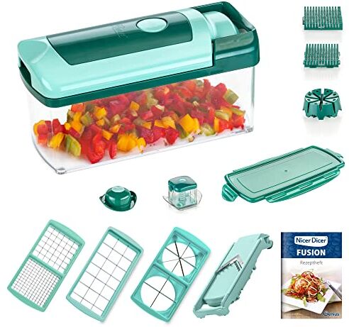 Genius Nicer Dicer Fusion Set Affettatutto ed 13 Pezzi, Plastica, Verde Acqua