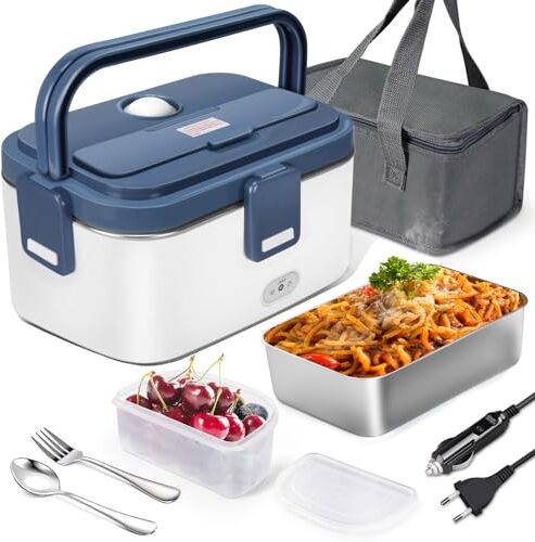 AUTOPkio .8L Scaldavivande Elettrico 3 in  Schiscetta Pranzo Termico 2V 24V 220V con Borsa e Estraibile Contenitore Acciaio Inox Riscalda Lunch Box per Auto Ufficio Camion Casa