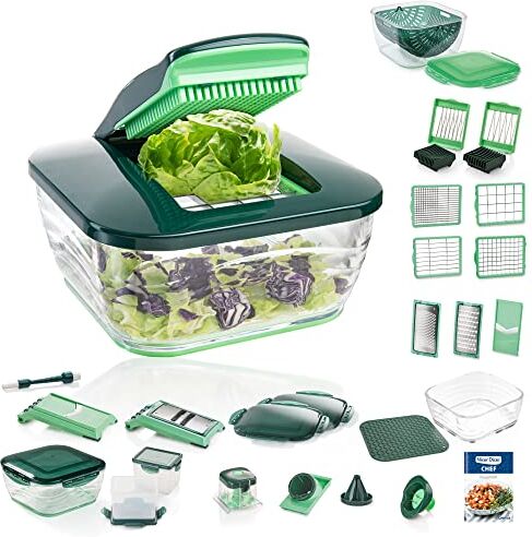 Genius Nicer Dicer Chef Deluxe XXL 37 pezzi con set di ciotole in vetro, tagliapatate e ciotola 3 in 1