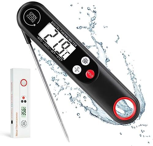 flintronic flilntronic Termometro da Cucina con Retroilluminazione, Termometro Carne, ON/off °F/°C Auto Termometro Display LCD Con Pieghevole Sonda Lunga per Carne, Barbeque, Vino, Latte, Frittura Olio, Dolci