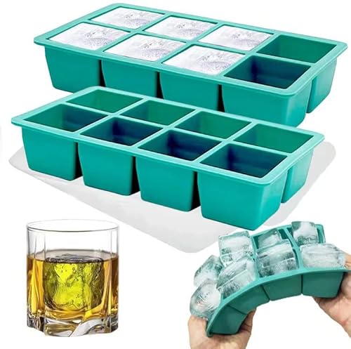 Theuwnee ® 2 PCS Vassoio per Cubetti di Ghiaccio in Silicone, Grande Stampo per Cubetti di Ghiaccio con Coperchio, Inodore, Impilabile e Lavabile in Lavastoviglie, per Birra, Whisky, Cocktail e Snack