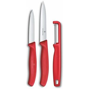 Victorinox Swiss Classic Set di coltelli per verdure con pelapatate, spelucchino e coltello per pomodori, 3 pezzi, lama diritta e seghettata, acciaio inox, Rosso Victorinox Swiss Classic Set di coltelli per verdure con pelapatate, spelucchino e coltello per pomodori, 3 pezzi, lama diritta e seghettata, acciaio inox, Rosso