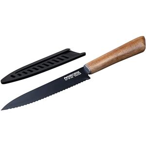 Nirosta Coltello da cucina con lama seghettata in acciaio inox, con rivestimento antiaderente, manico in acacia 100% FSC, coltello con custodia protettiva, lavare a mano, dimensione 24 cm, Linea Flow Nirosta Coltello da cucina con lama seghettata in acciaio inox, con rivestimento antiaderente, manico in acacia 100% FSC, coltello con custodia protettiva, lavare a mano, dimensione 24 cm, Linea Flow