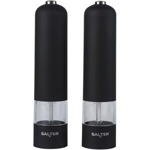 Salter Macina sale e pepe elettronici, uso con una mano, finitura in gomma soft touch, meccanismo in ceramica, base illuminata, nero opaco Salter Macina sale e pepe elettronici, uso con una mano, finitura in gomma soft touch, meccanismo in ceramica, base illuminata, nero opaco