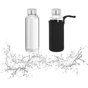 Relaxdays Set 2 Bottiglie in Vetro, Bottigliette con Fodera 20x6 cm, Borracce 360 ml, Tappo Acciaio, Trasparente Nero, Silicone Relaxdays Set 2 Bottiglie in Vetro, Bottigliette con Fodera 20x6 cm, Borracce 360 ml, Tappo Acciaio, Trasparente Nero, Silicone